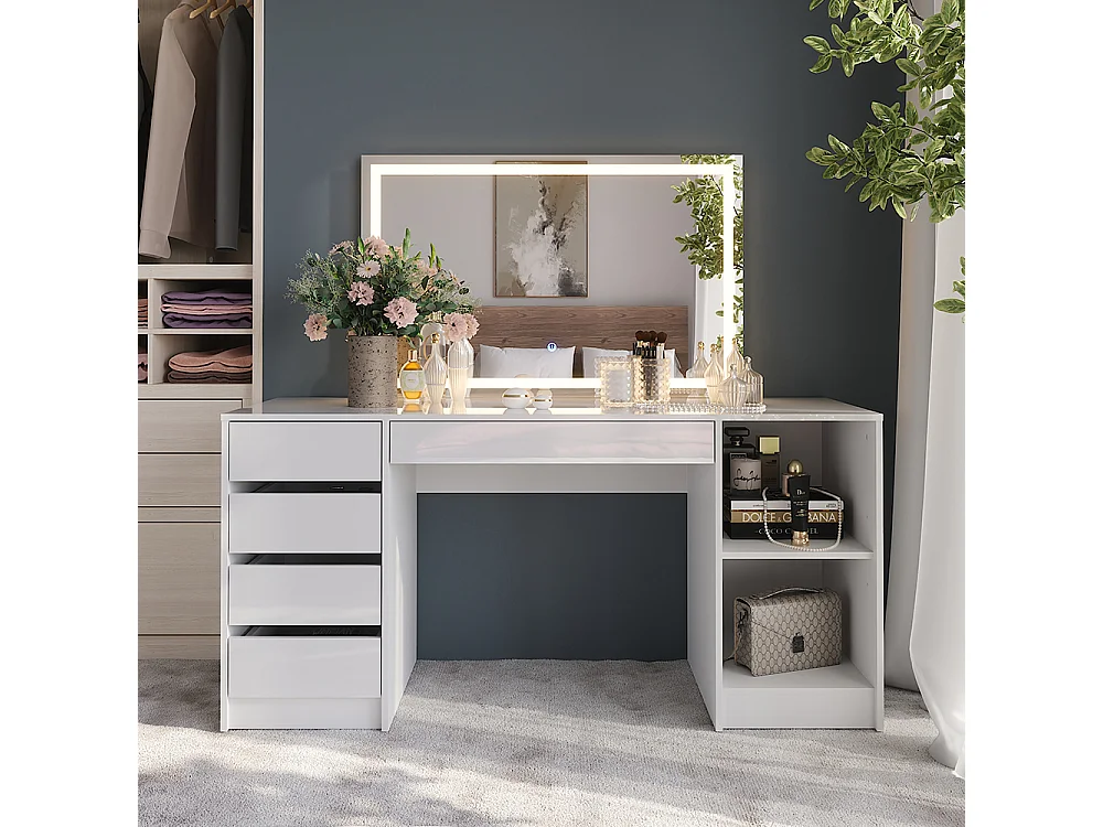 Vanity table white/white high gloss 158.2x50.1x76 sherry