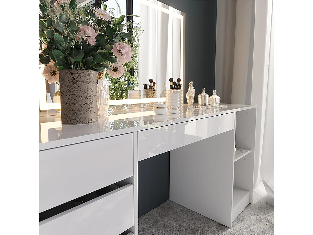 Vanity table white/white high gloss 158.2x50.1x76 sherry