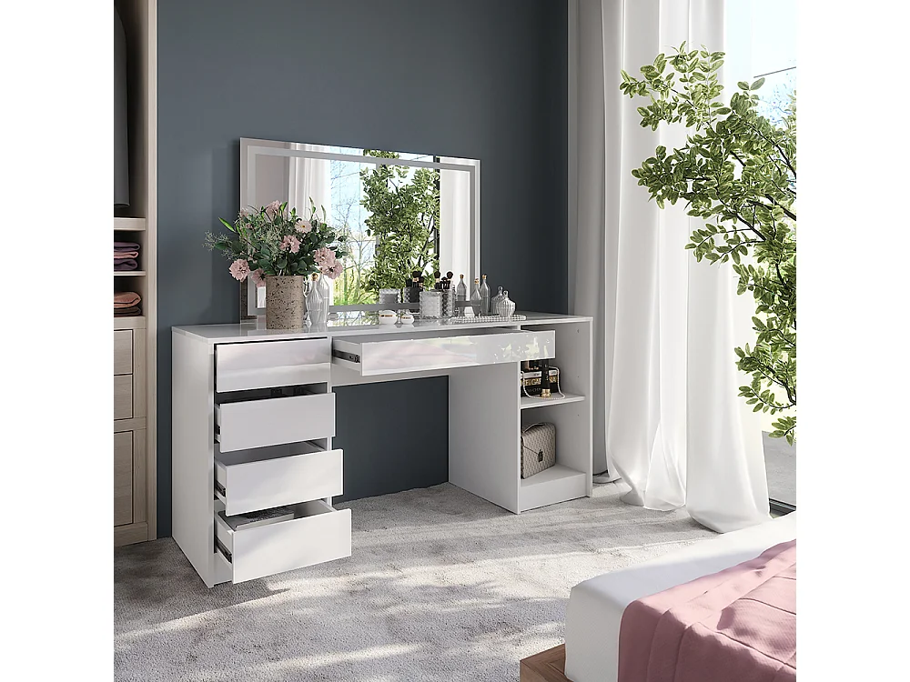 Vanity table white/white high gloss 158.2x50.1x76 sherry