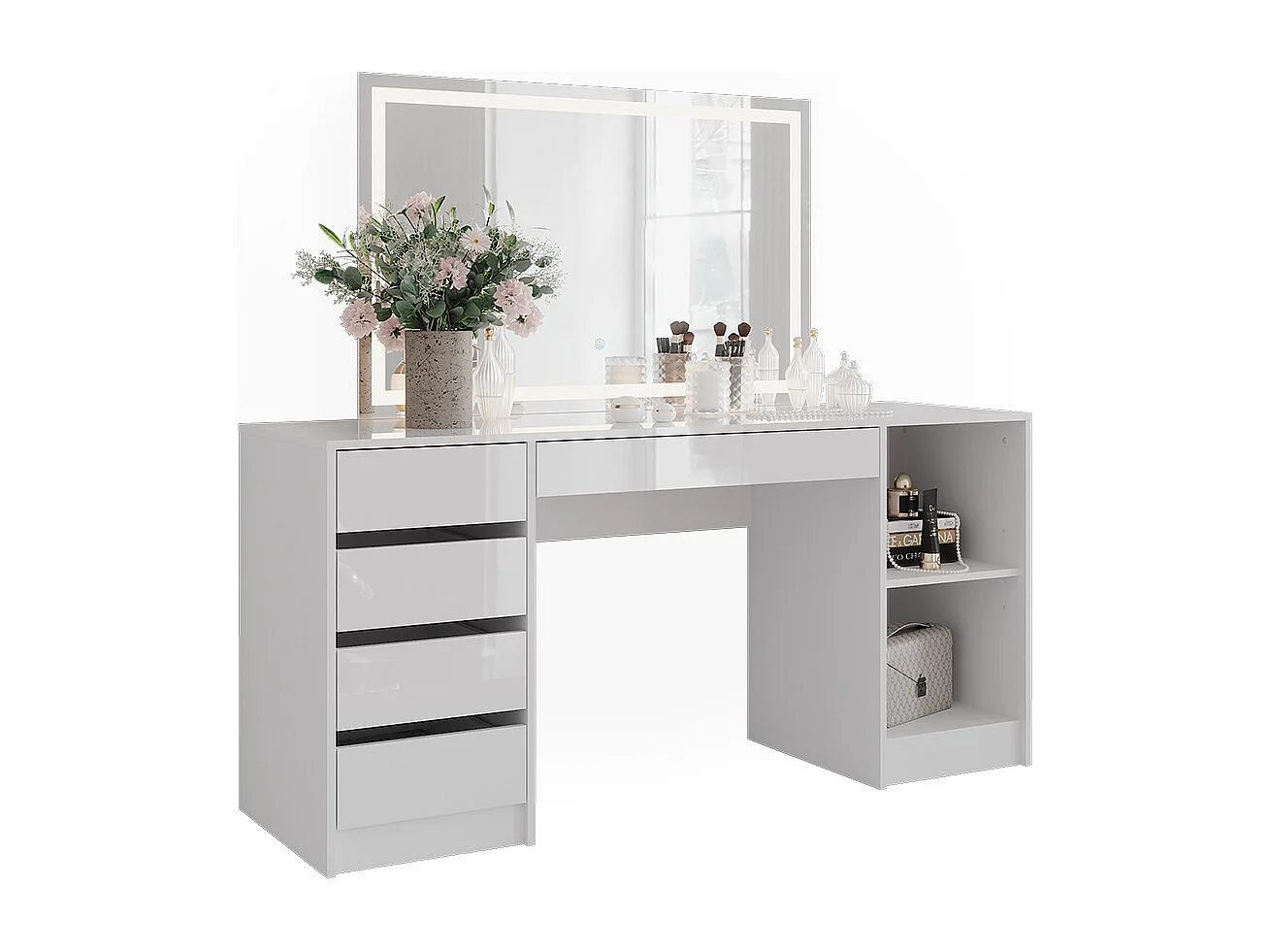 Vanity table white/white high gloss 158.2x50.1x76 sherry