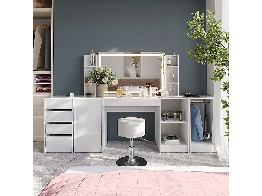 Vanity table white/white high gloss 158.2x50.1x76 sherry