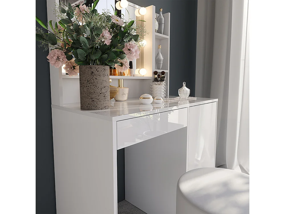 Schminktisch weiß/weiß hochglanz 89.8x50.1x76 sherry