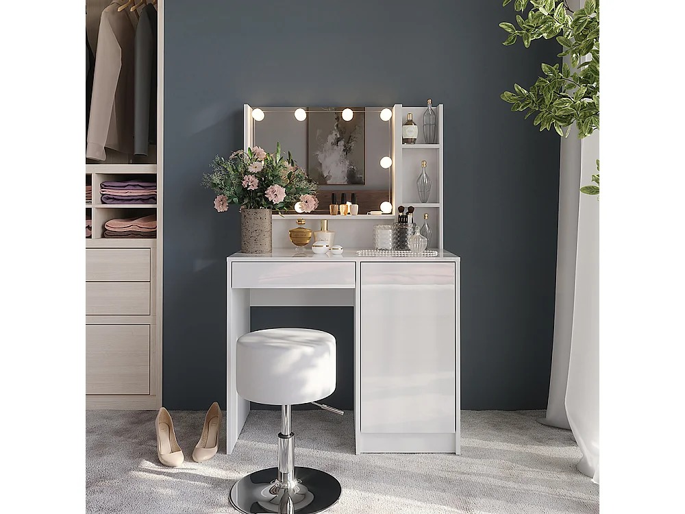 Vanity table white/white high gloss 89.8x50.1x76 sherry