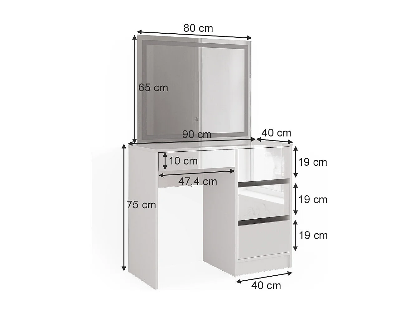Coiffeuse blanc haute brillance 90x40x75 sherry