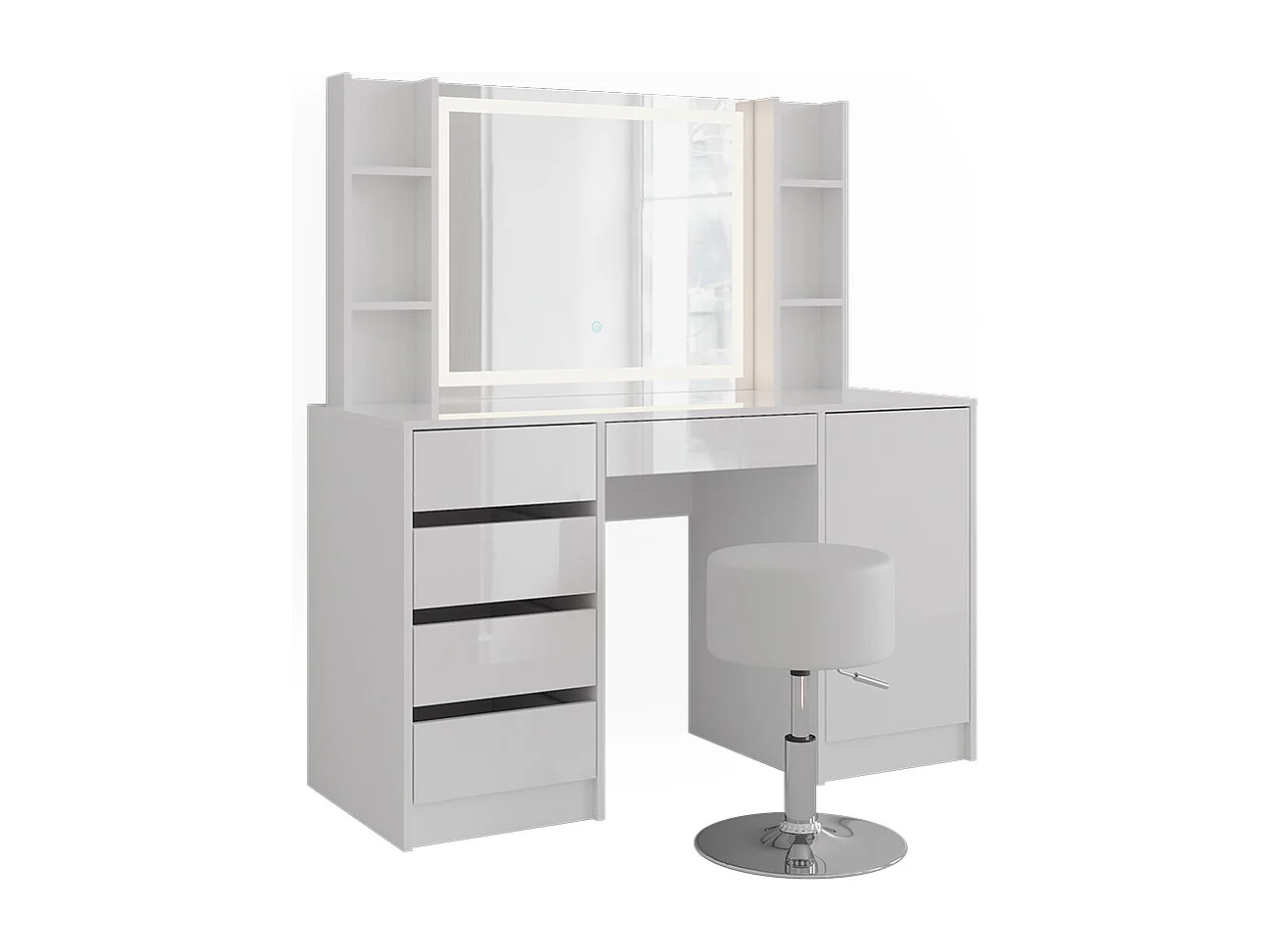 Kaptafel set met kruk wit/wit hoogglans 128.2x50.1x76 sherry