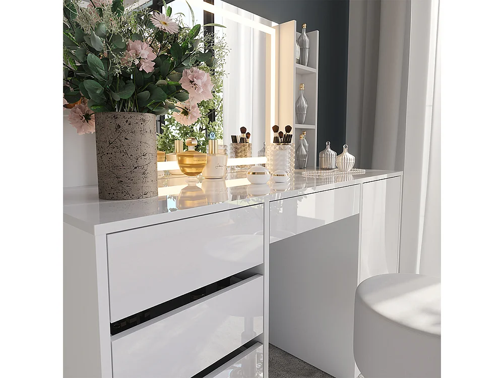 Kaptafel set met kruk wit/wit hoogglans 128.2x50.1x76 sherry