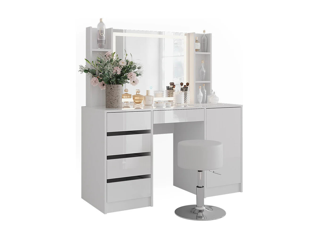 Kaptafel set met kruk wit/wit hoogglans 128.2x50.1x76 sherry