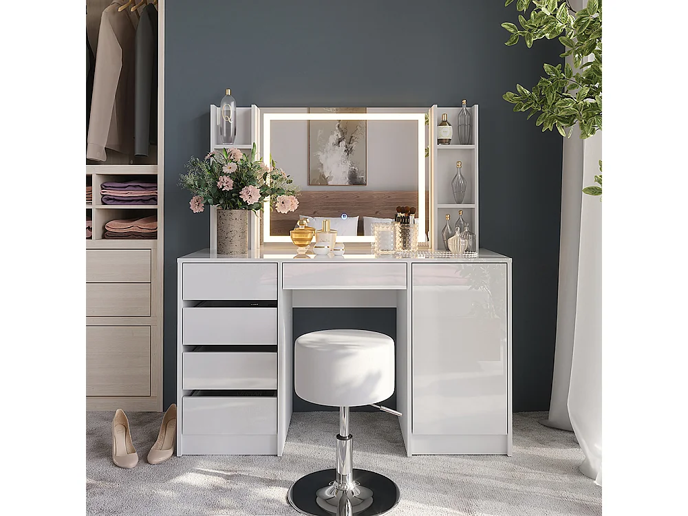 Vanity table white/white high gloss 128.2x50.1x76 sherry