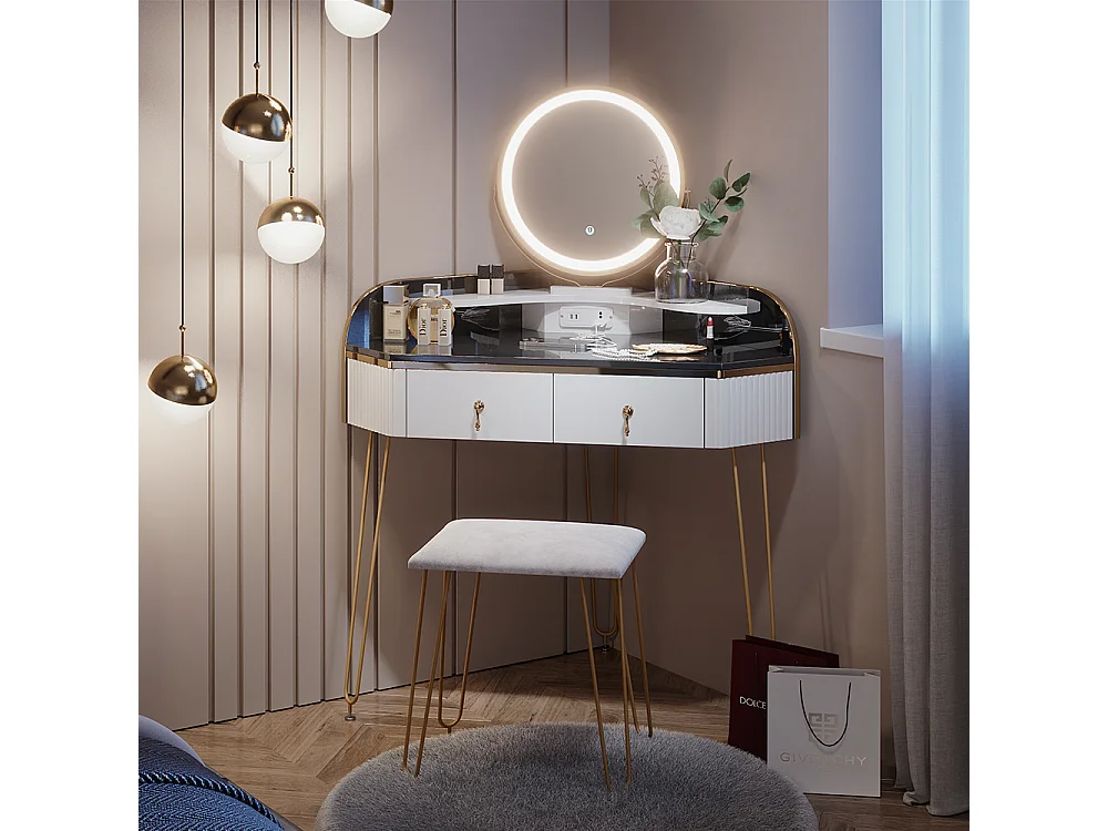 Coiffeuse blanc haute brillance 99x70x134 amira