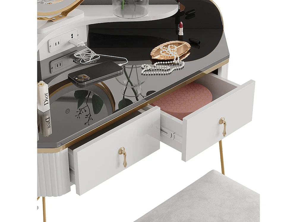 Coiffeuse blanc haute brillance 99x70x134 amira