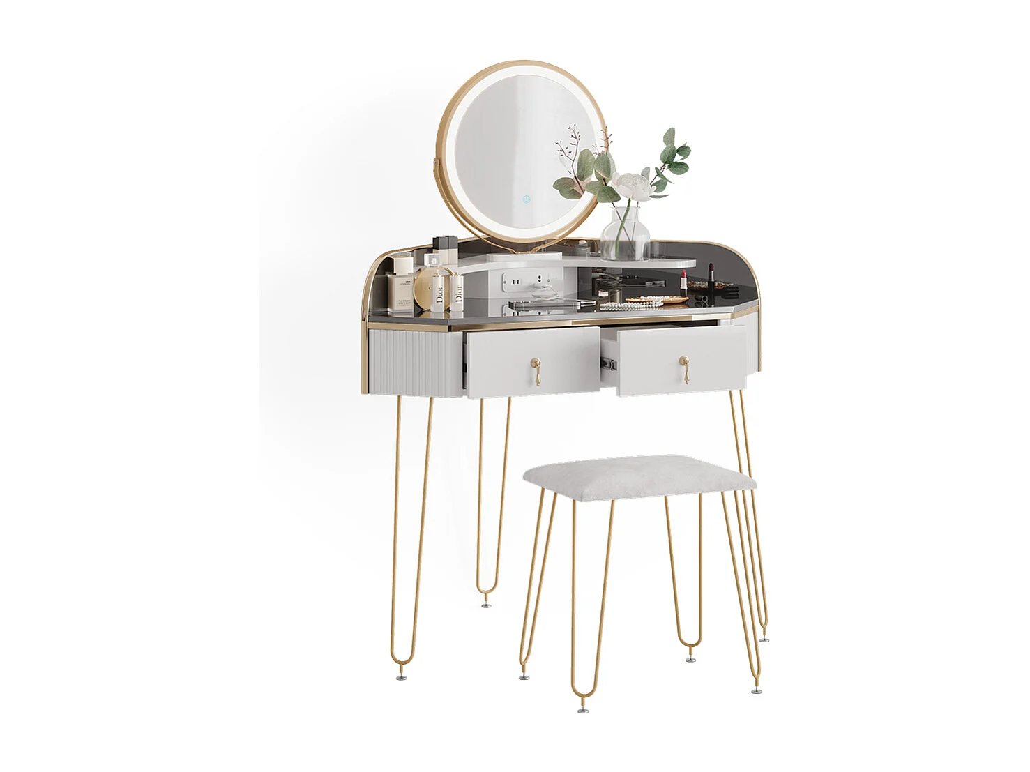 Coiffeuse blanc haute brillance 99x70x134 amira