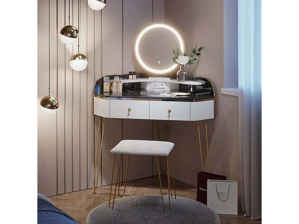 Corner vanity table white high gloss 99x70x134 amira