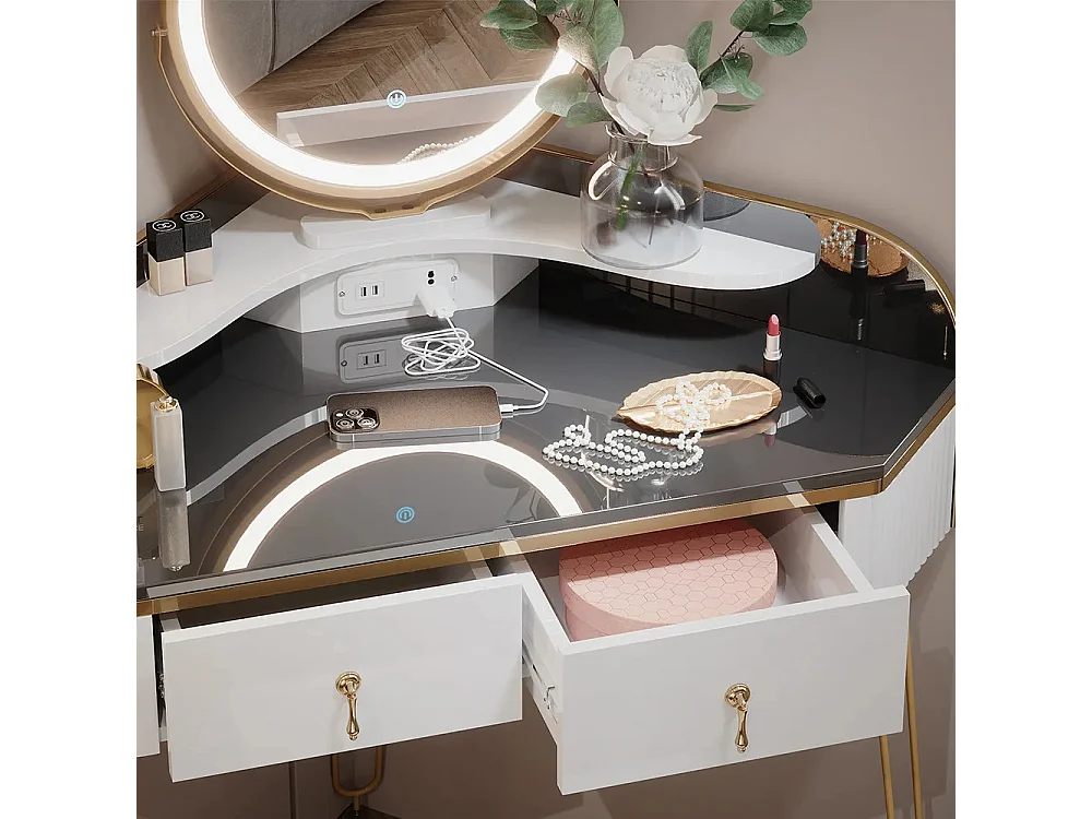Corner vanity table white high gloss 99x70x134 amira