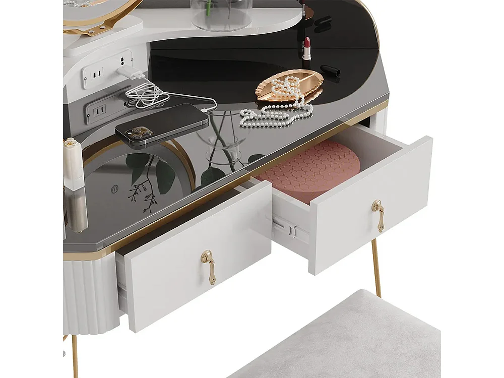 Corner vanity table white high gloss 99x70x134 amira