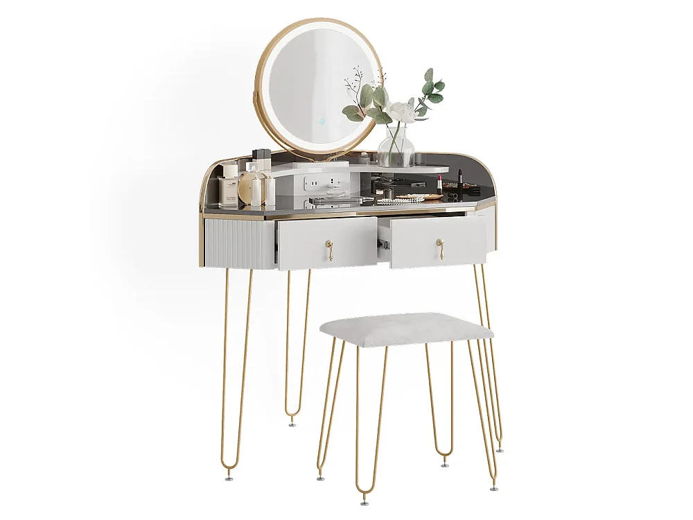Corner vanity table white high gloss 99x70x134 amira