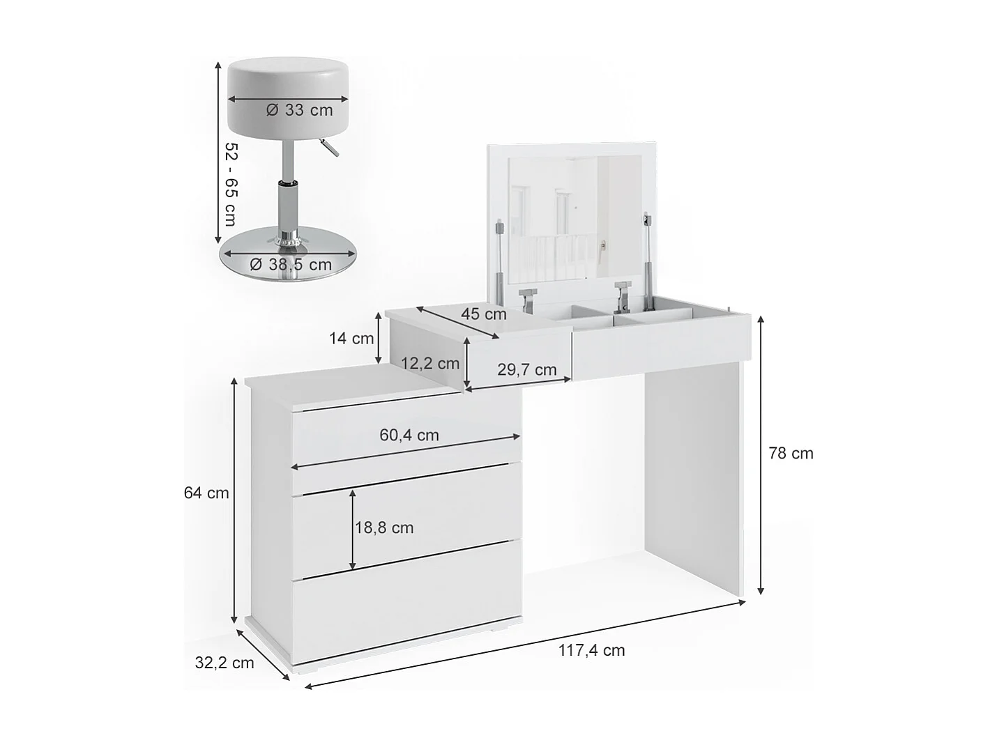 Coiffeuse blanc 117.4x45x78 lotos