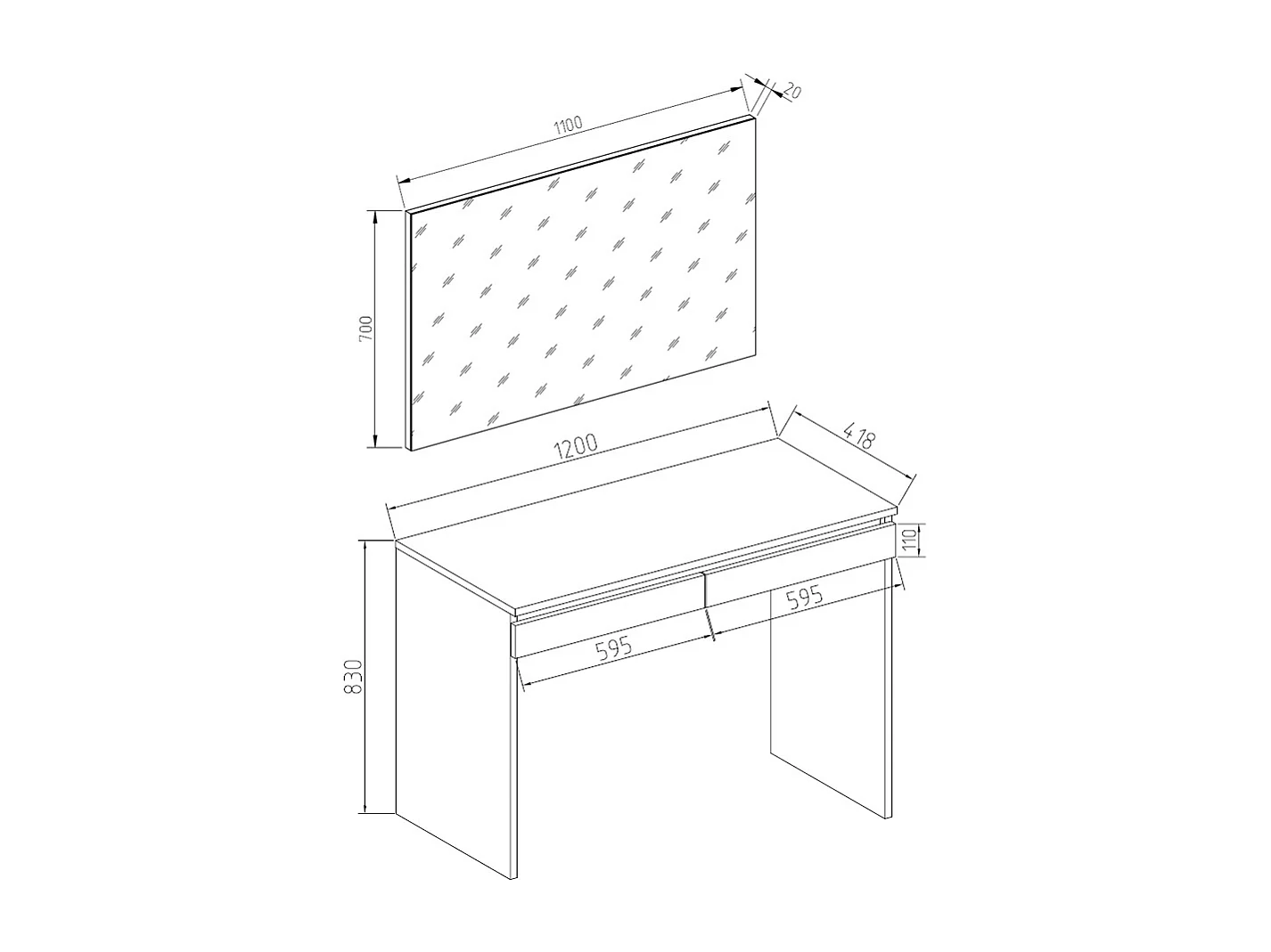Coiffeuse blanc 120x41.8x83 emma