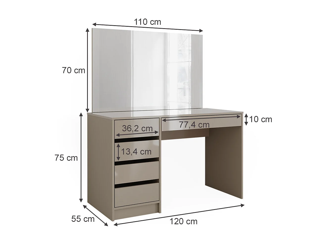 Coiffeuse grège 120x55x75 sherry
