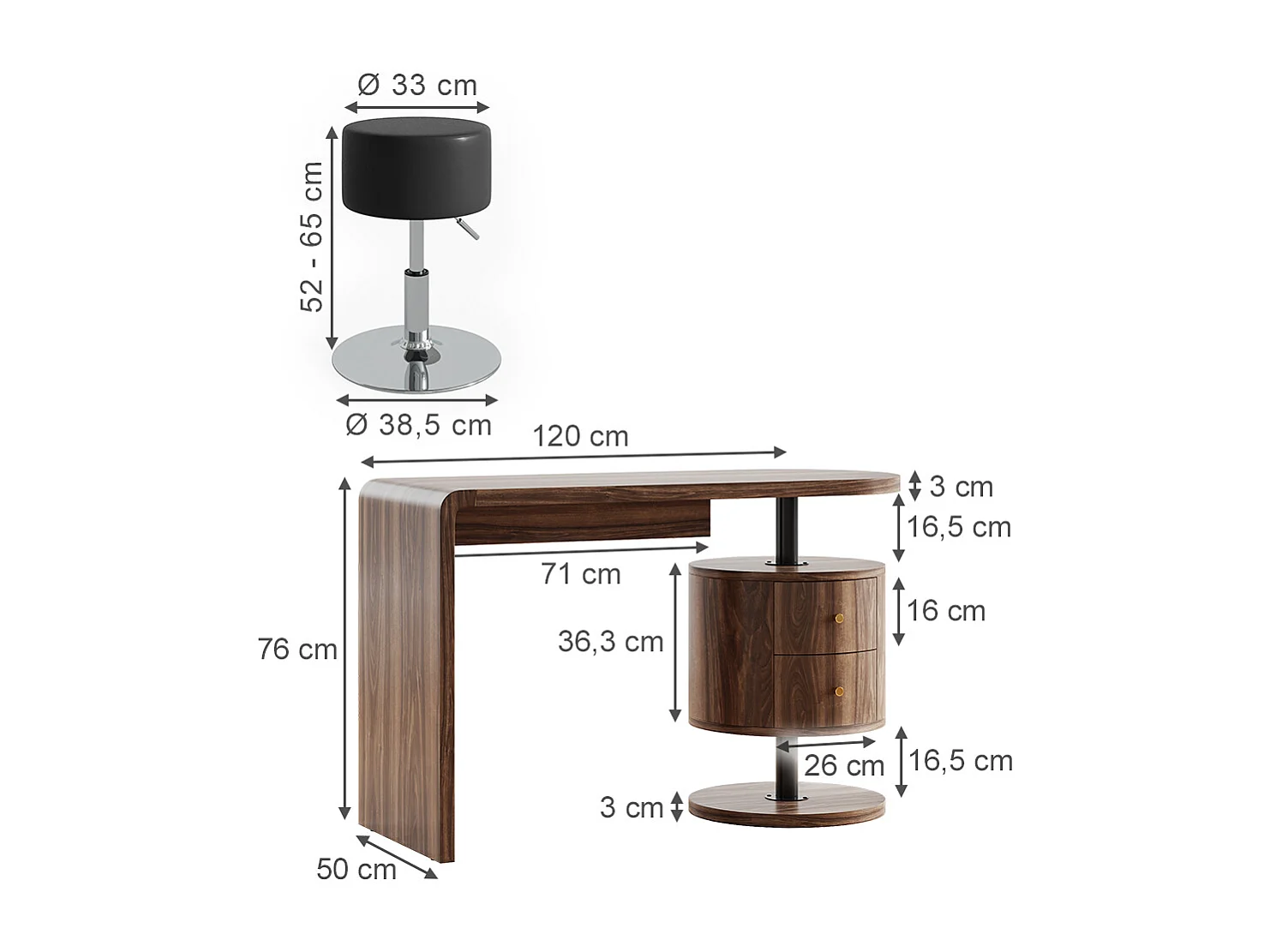 Schminktisch eiche rustikal 120x50x76 lara