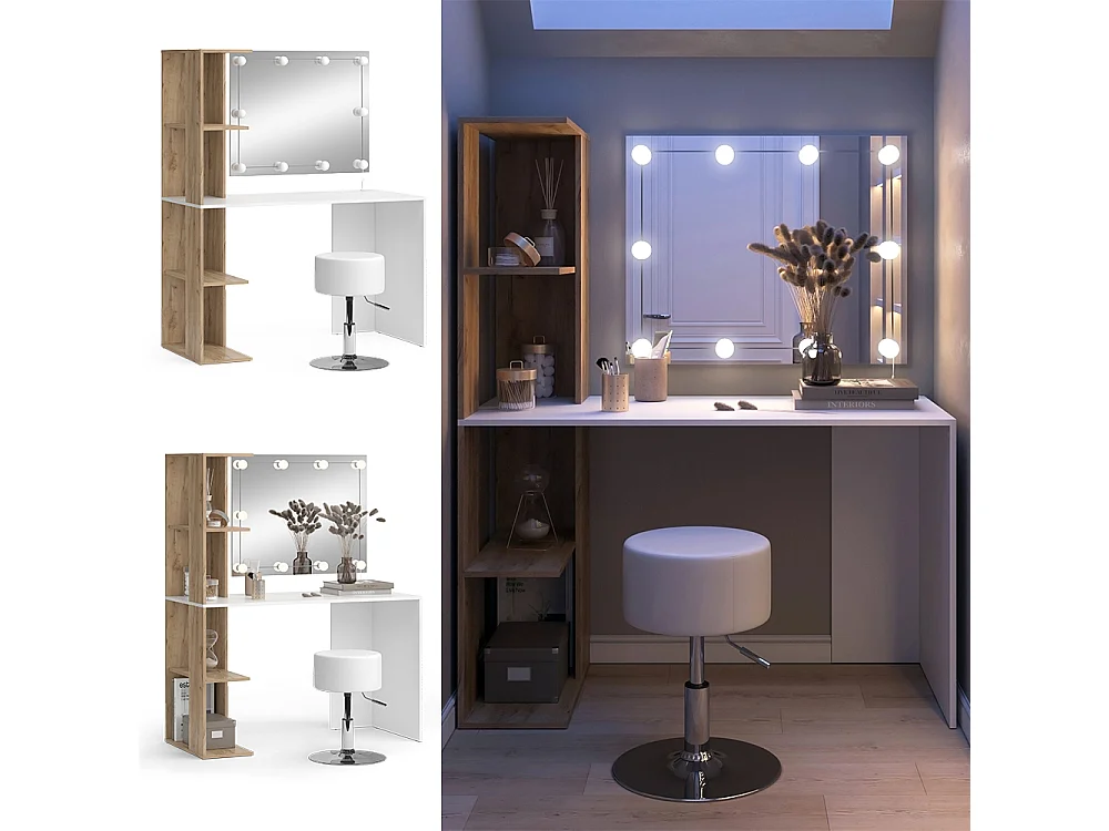 Coiffeuse blanc/sonoma 122.2x55.2x75.8 tower