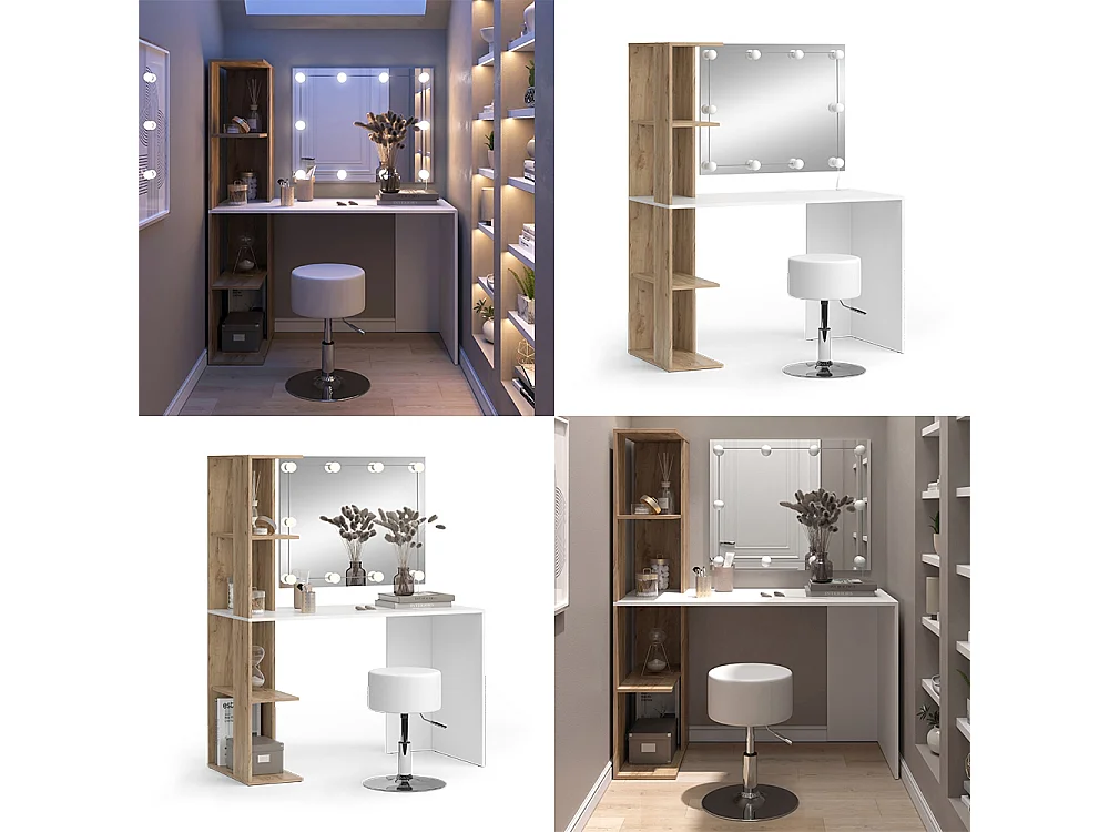 Coiffeuse blanc/sonoma 122.2x55.2x75.8 tower