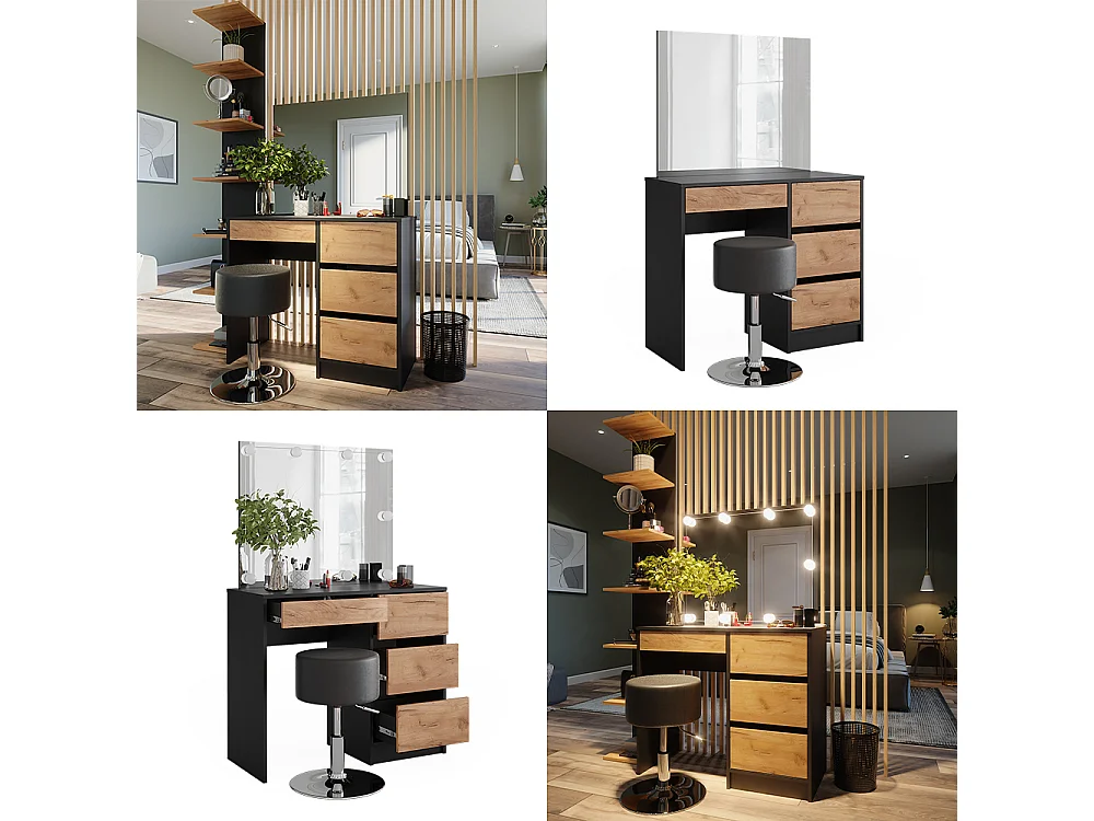 Tocador antracita/roble dorado 90x40x75 sherry