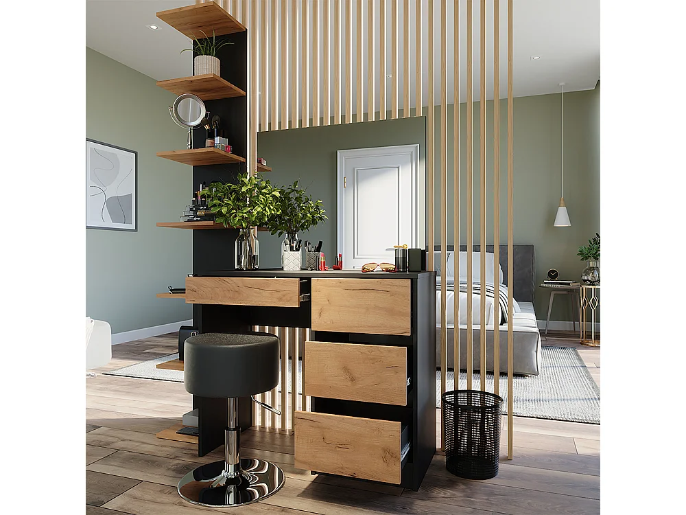 Coiffeuse anthracite/chêne doré 90x40x75 sherry