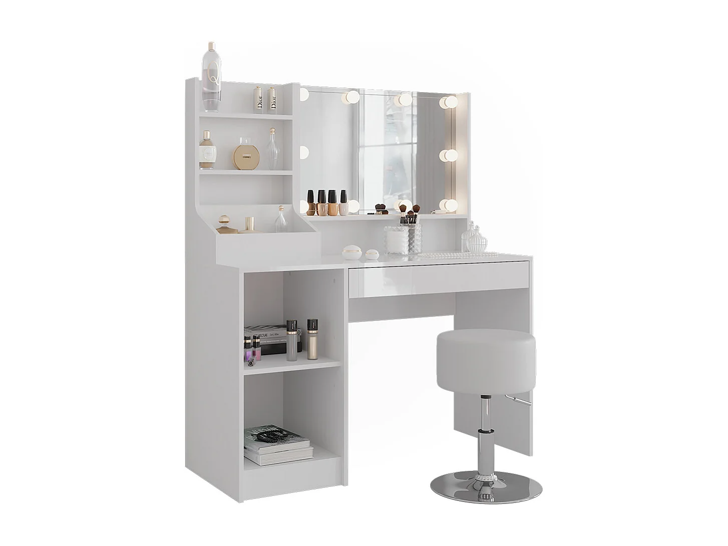 Schminktisch weiß/weiß hochglanz 119.8x50.1x76 sherry