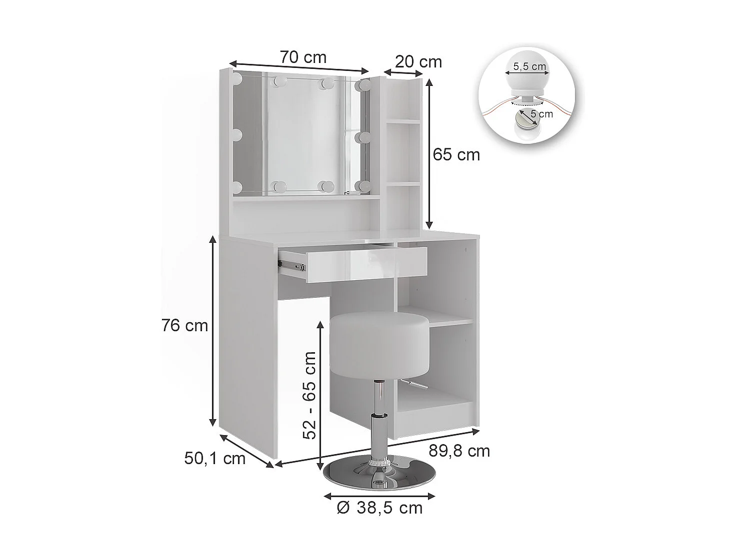 Tocador blanco/blanco alto brillo 89.8x50.1x76 sherry