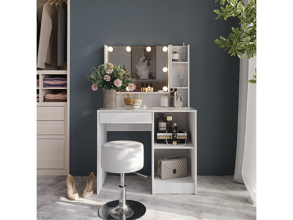 Vanity table white/white high gloss 89.8x50.1x76 sherry