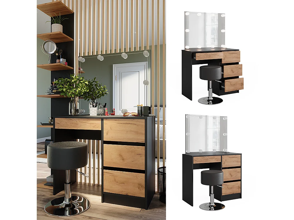 Coiffeuse anthracite/chêne doré 90x40x75 sherry