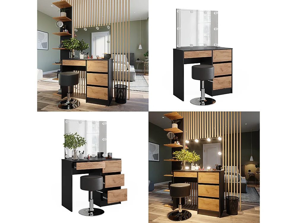 Coiffeuse anthracite/chêne doré 90x40x75 sherry