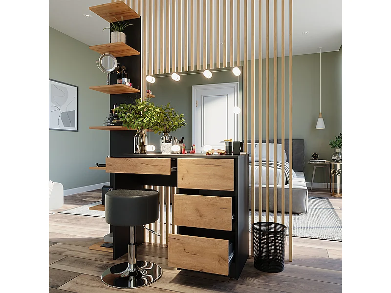 Coiffeuse anthracite/chêne doré 90x40x75 sherry