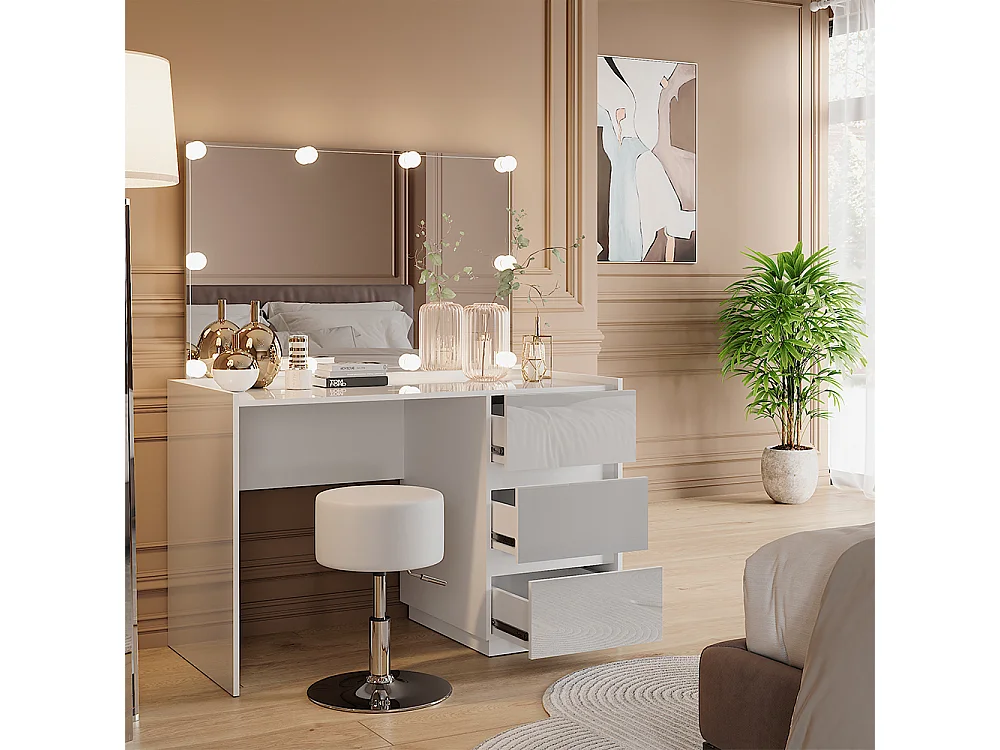 Coiffeuse blanc haute brillance 120x60x78.6 marla