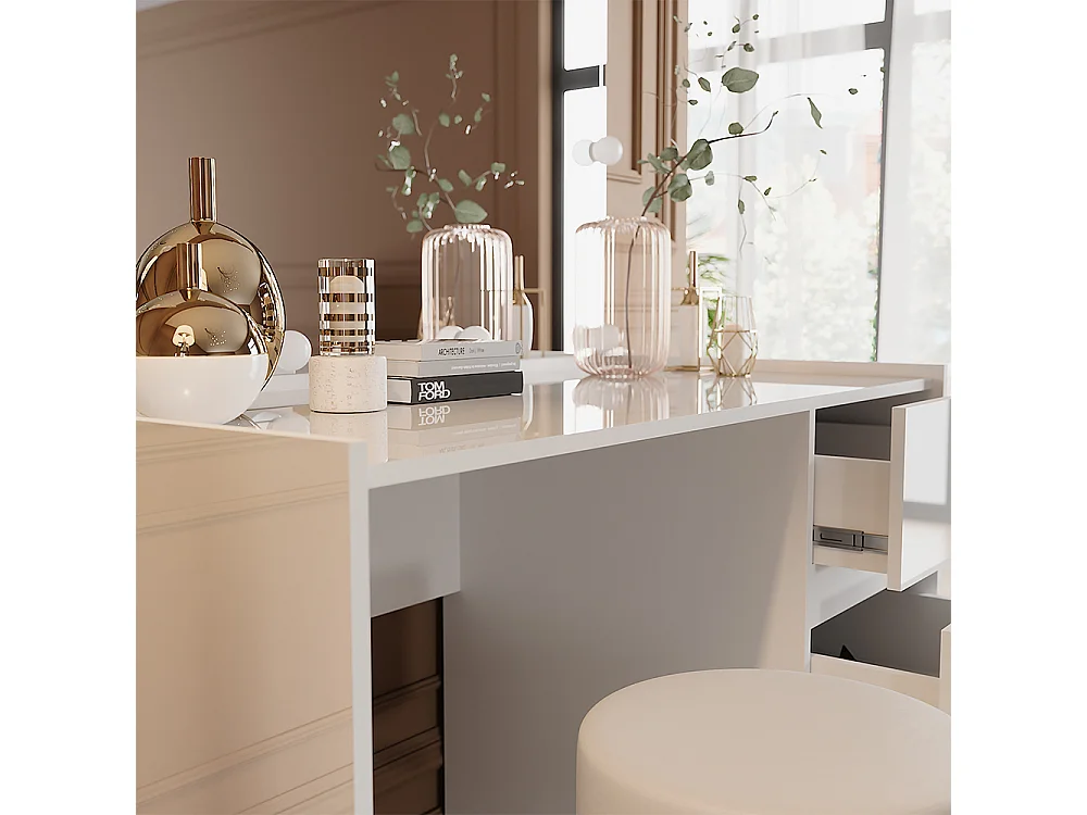 Coiffeuse blanc haute brillance 120x60x78.6 marla