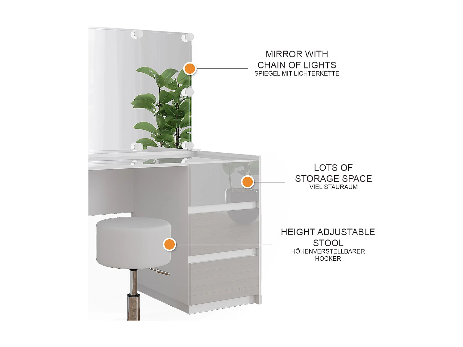 Coiffeuse blanc haute brillance 120x60x78.6 marla