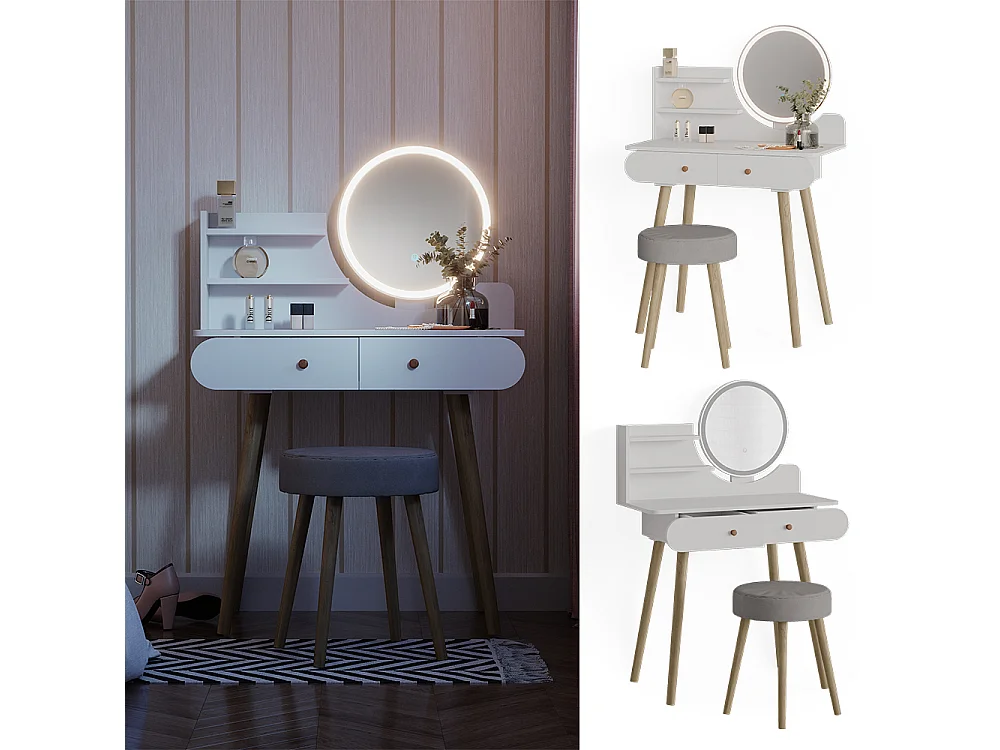 Kaptafel set met kruk wit 80x40x121 edda