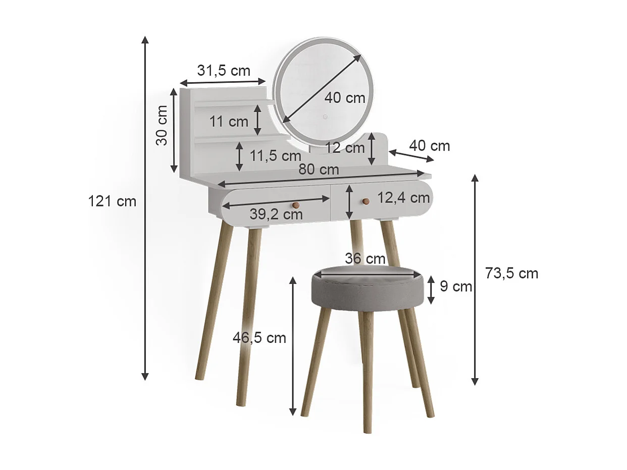 Vanity table white 80x40x121 edda