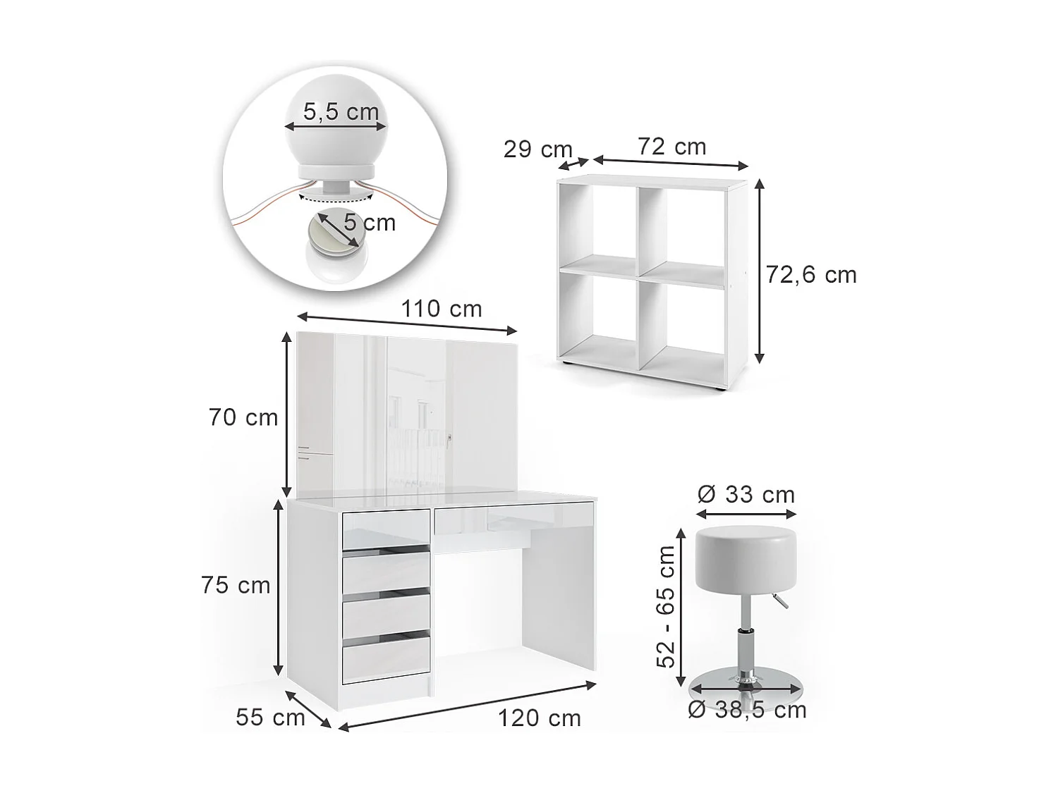 Coiffeuse blanc 120x55x75 sherry
