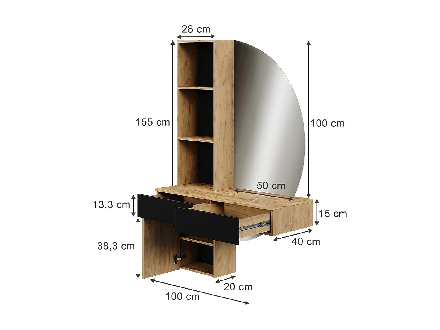 Tocador roble/negro 100x40x155 melora