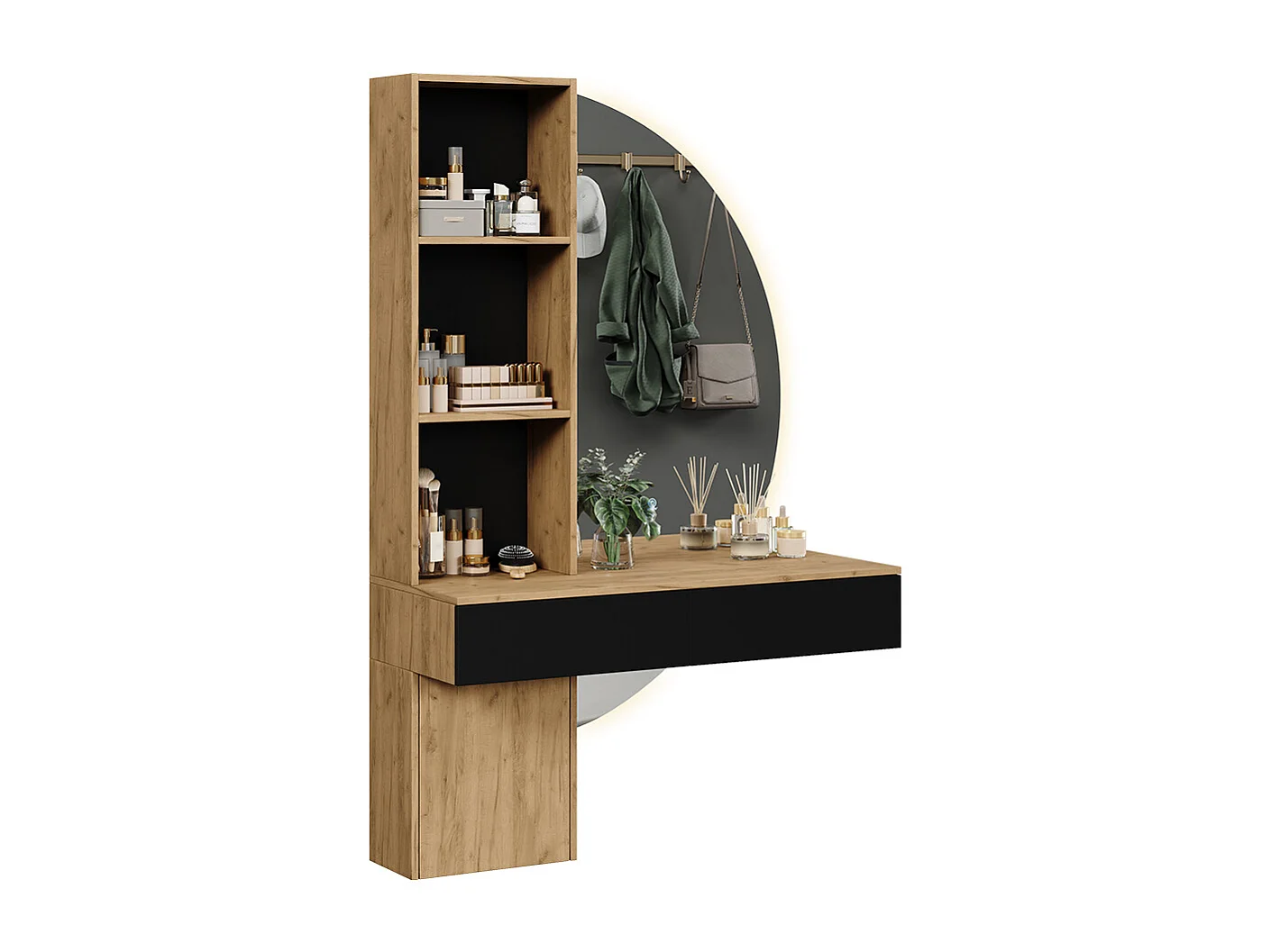 Coiffeuse chêne/noir 100x40x155 melora