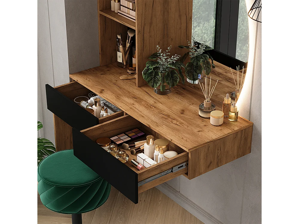 Coiffeuse chêne/noir 100x40x155 melora