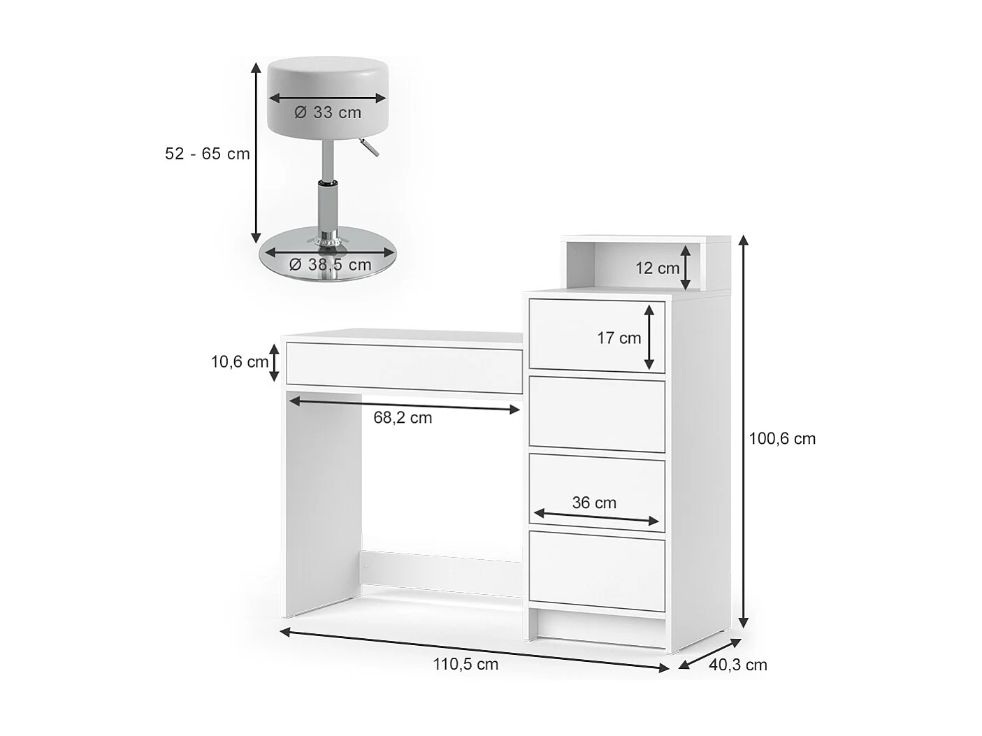 Coiffeuse blanc 110.5x40.3x100.6 naara