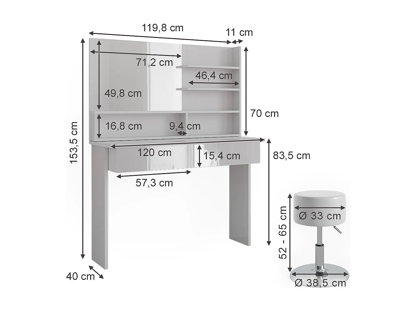 Vanity table white 120x40x83.5 azur