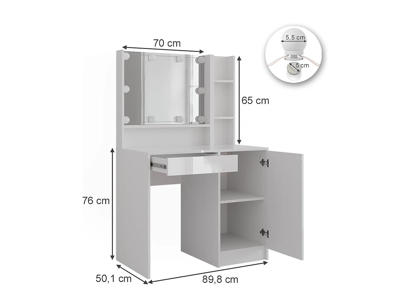 Tocador blanco/blanco alto brillo 89.8x50.1x76 sherry