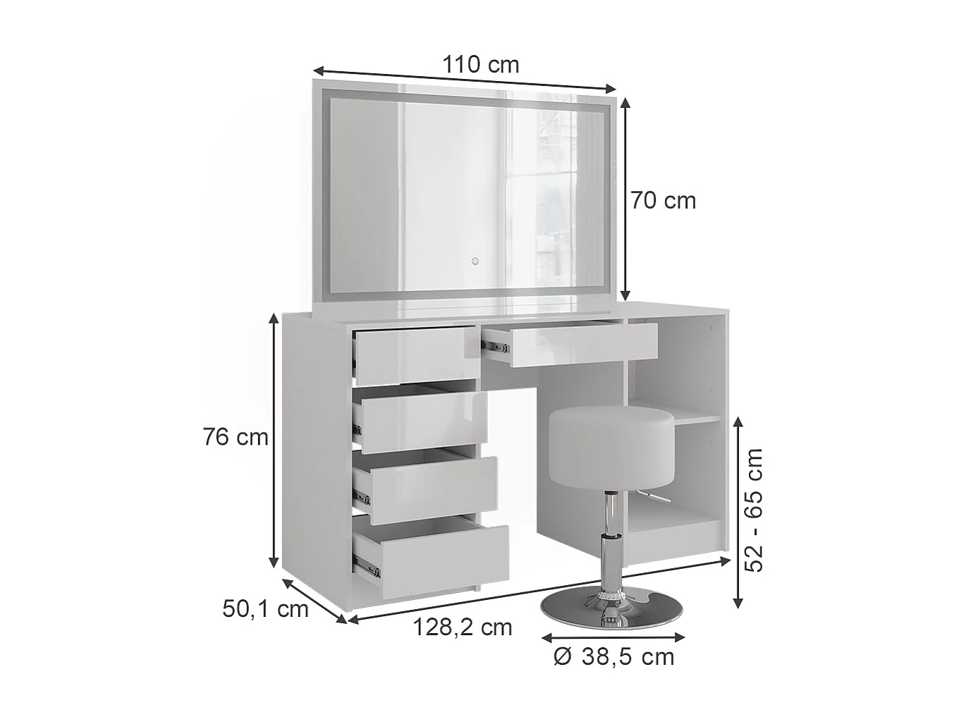 Coiffeuse blanc/blanc brillant 128.2x50.1x76 sherry