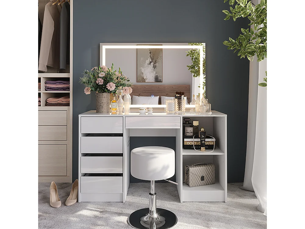 Vanity table white/white high gloss 128.2x50.1x76 sherry