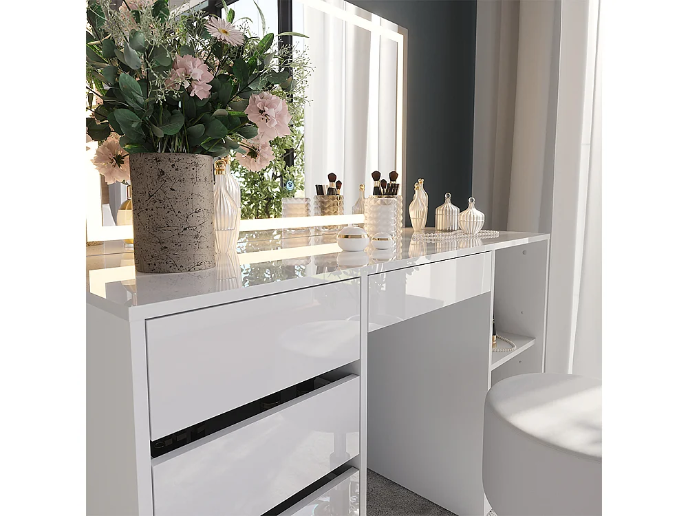Vanity table white/white high gloss 128.2x50.1x76 sherry
