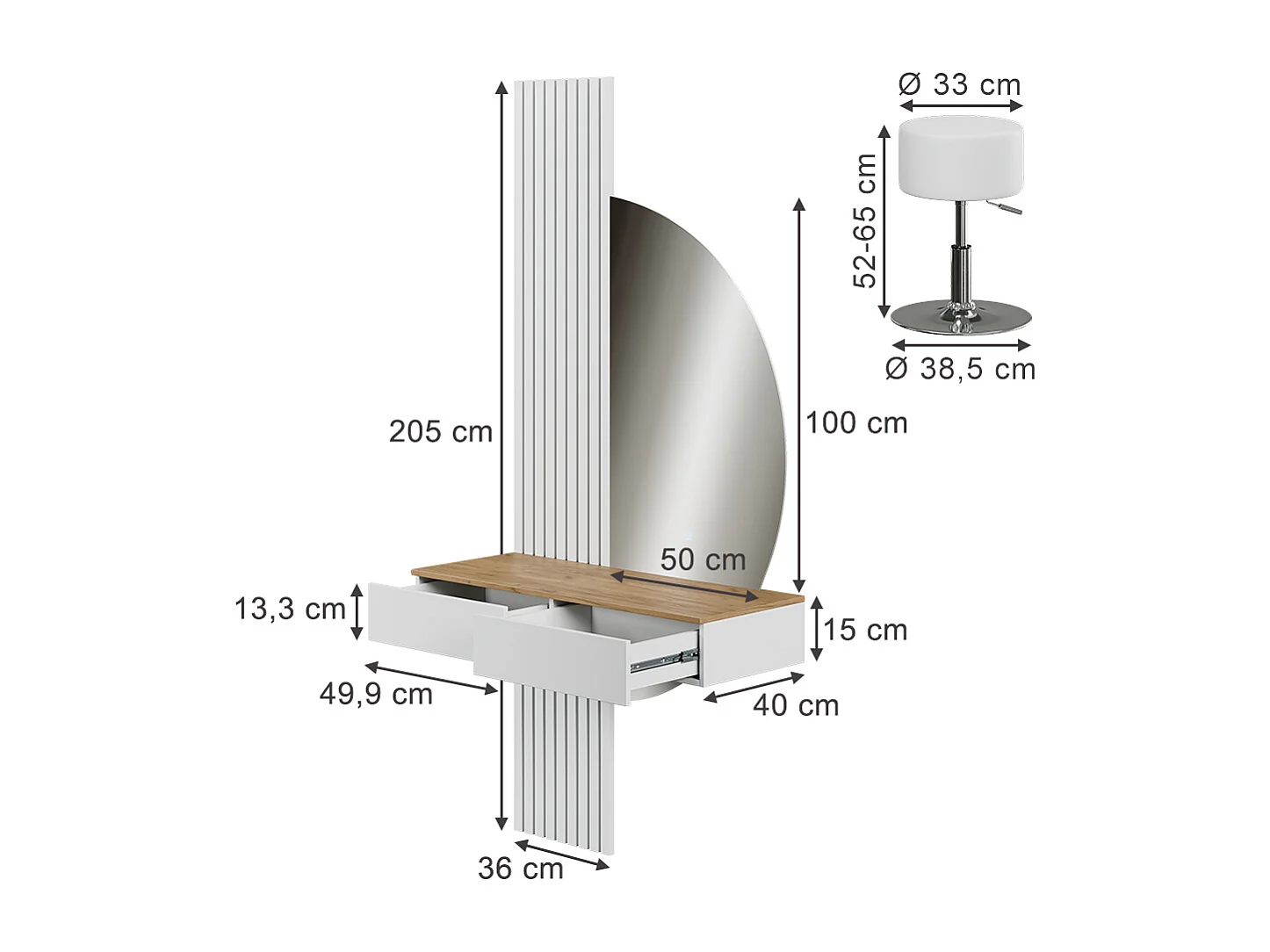 Tocador blanco/roble 100x40x205 melina