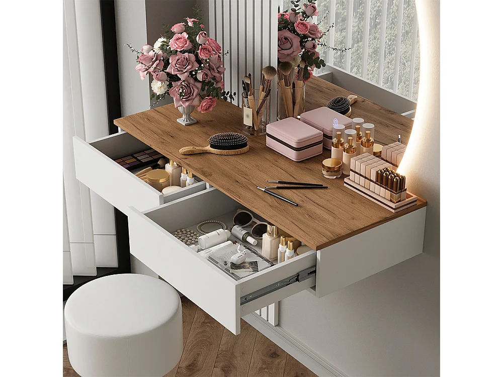 Tocador blanco/roble 100x40x205 melina